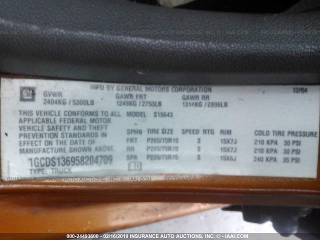 1GCDS136958204709 - 2005 CHEVROLET COLORADO ORANGE photo 9