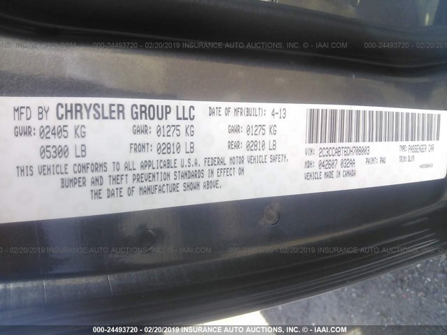 2C3CCABT6DH708003 - 2013 CHRYSLER 300 S GRAY photo 9