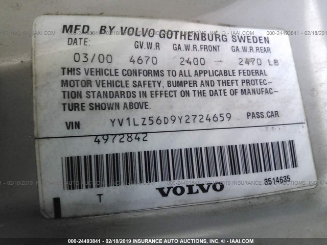 YV1LZ56D9Y2724659 - 2000 VOLVO V70 XC/SE SILVER photo 9