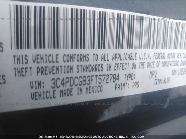 3C4PDCGB3FT572784 - 2015 DODGE JOURNEY CROSSROAD BLUE photo 9