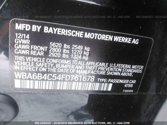 WBA6B4C54FD761678 - 2015 BMW 650 XI/GRAN COUPE BLACK photo 9