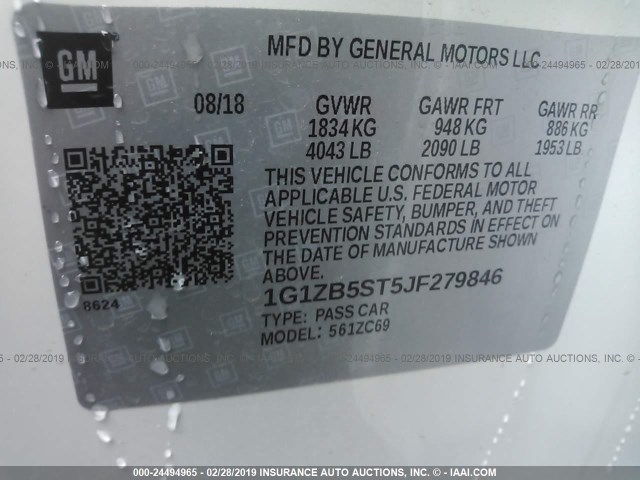 1G1ZB5ST5JF279846 - 2018 CHEVROLET MALIBU LS WHITE photo 9