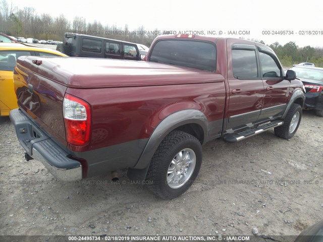 5TBET34154S445864 - 2004 TOYOTA TUNDRA DOUBLE CAB SR5 RED photo 4