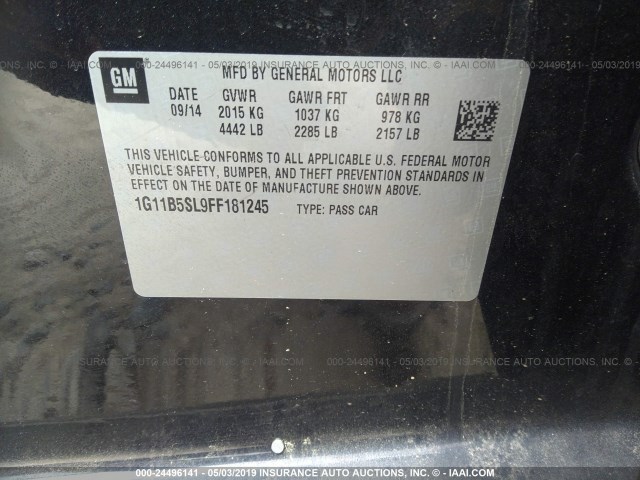 1G11B5SL9FF181245 - 2015 CHEVROLET MALIBU LS BLACK photo 9