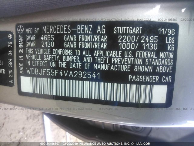 WDBJF55F4VA292541 - 1997 MERCEDES-BENZ E 320 GOLD photo 9