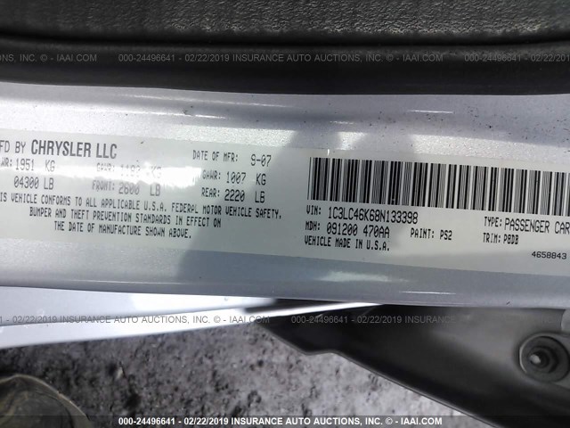 1C3LC46K68N133398 - 2008 CHRYSLER SEBRING LX SILVER photo 9