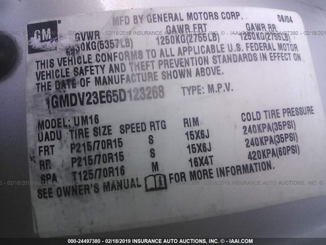 1GMDV23E65D123268 - 2005 PONTIAC MONTANA Champagne photo 9