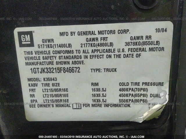 1GTJK33215F846672 - 2005 GMC NEW SIERRA K3500 BLACK photo 9