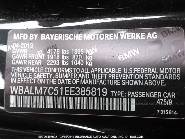 WBALM7C51EE385819 - 2014 BMW Z4 SDRIVE35I BLACK photo 9