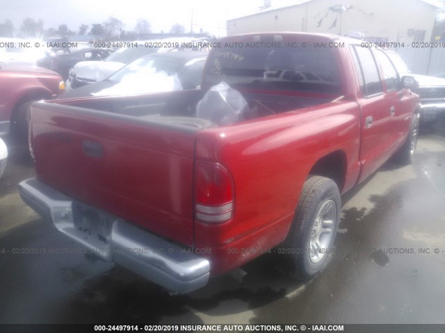 1B7HL2AN51S268760 - 2001 DODGE DAKOTA QUAD RED photo 4