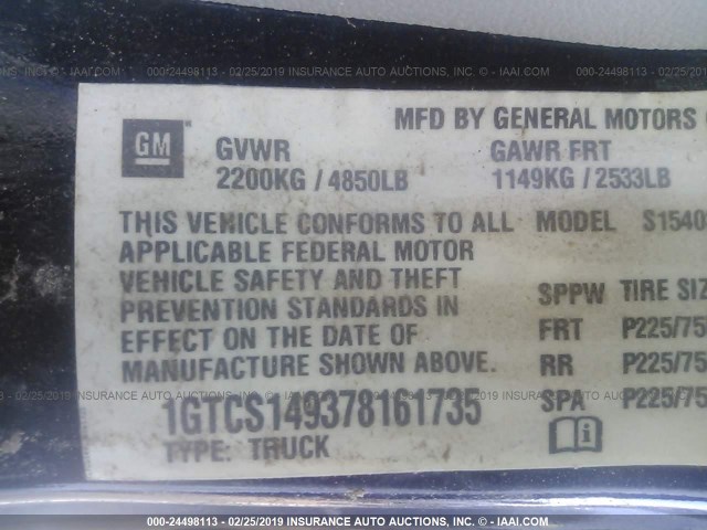 1GTCS149378161735 - 2007 GMC CANYON BLUE photo 9