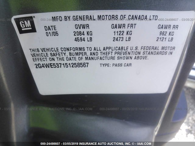 2G4WE537151258567 - 2005 BUICK LACROSSE CXS GRAY photo 9