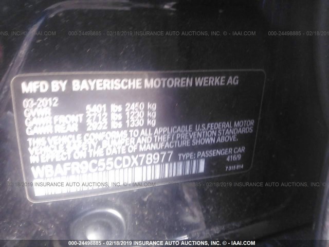 WBAFR9C55CDX78977 - 2012 BMW 550 I BLACK photo 9