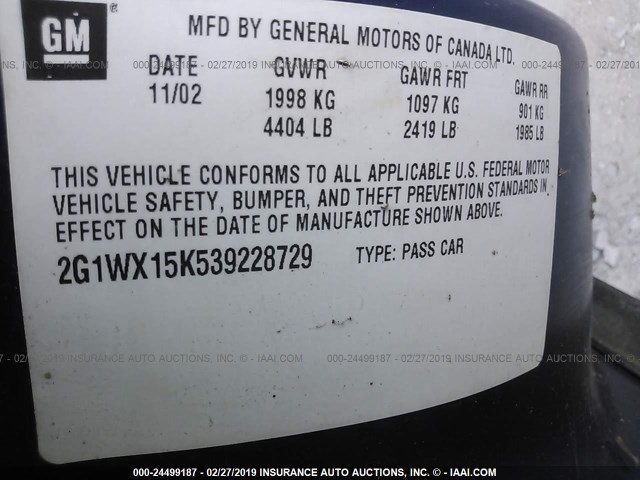 2G1WX15K539228729 - 2003 CHEVROLET MONTE CARLO SS ლურჯი ფოტო 9