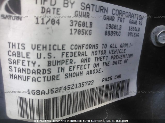 1G8AJ52F45Z135723 - 2005 SATURN ION LEVEL 2 金色 照片 9