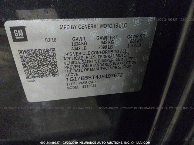 1G1ZB5ST4JF197672 - 2018 CHEVROLET MALIBU LS BLACK photo 9