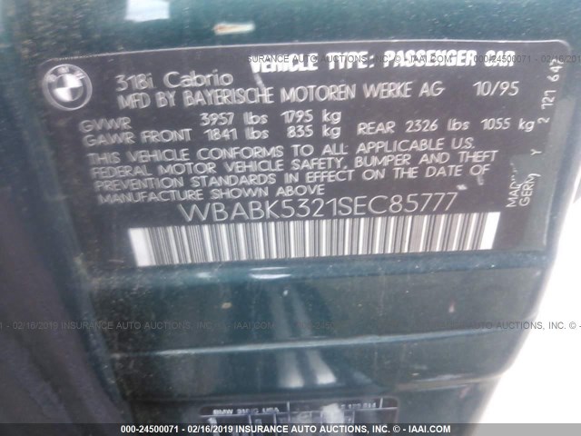 WBABK5321SEC85777 - 1995 BMW 318 IC GREEN photo 9