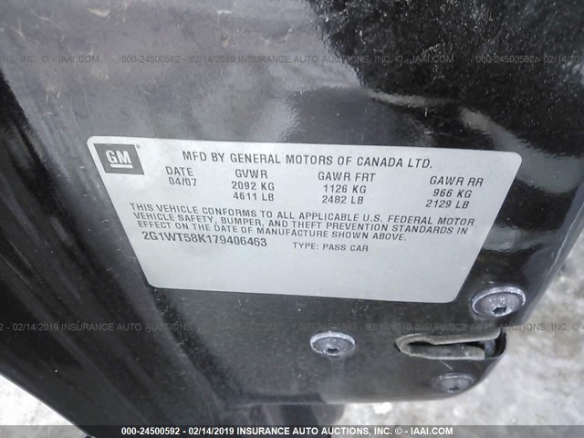 2G1WT58K179406463 - 2007 CHEVROLET IMPALA LT BLACK photo 9