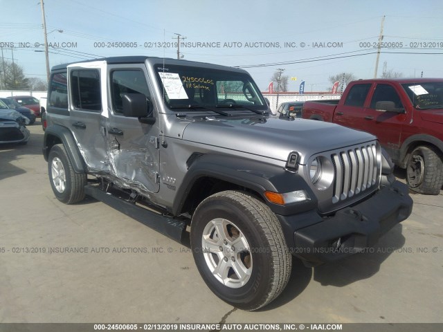 1C4HJXDG3JW265123 - 2018 JEEP WRANGLER UNLIMITE SPORT GRAY photo 1