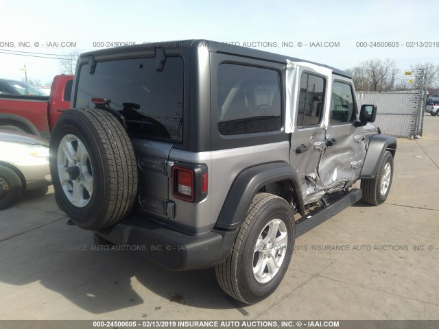 1C4HJXDG3JW265123 - 2018 JEEP WRANGLER UNLIMITE SPORT GRAY photo 4