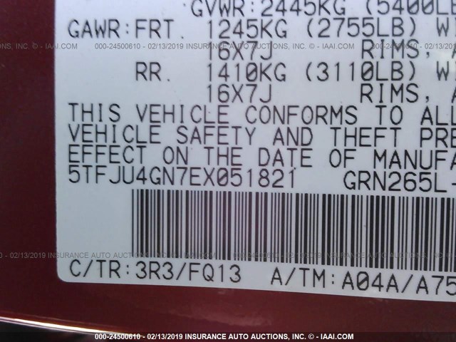 5TFJU4GN7EX051821 - 2014 TOYOTA TACOMA DOUBLE CAB PRERUNNER RED photo 9