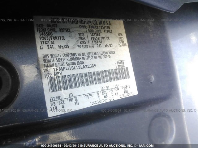 1FMFU18L13LA32389 - 2003 FORD EXPEDITION EDDIE BAUER BLUE photo 9