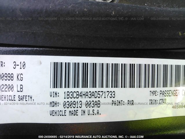 1B3CB4HA3AD571733 - 2010 DODGE CALIBER SXT BLACK photo 9