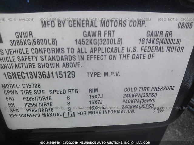 1GNEC13V36J115129 - 2006 CHEVROLET TAHOE C1500 BLUE photo 9