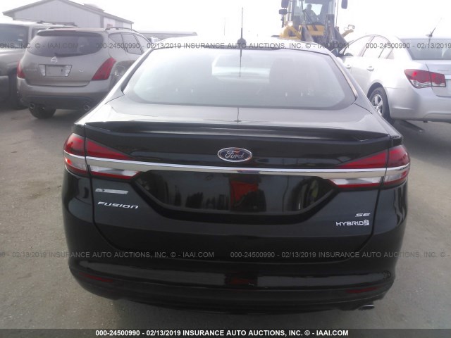 3FA6P0LU8JR124559 - 2018 FORD FUSION SE HYBRID BLACK photo 6