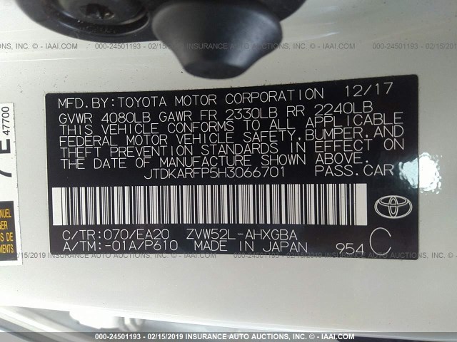 JTDKARFP5H3066701 - 2017 TOYOTA PRIUS PRIME  白色 照片 9