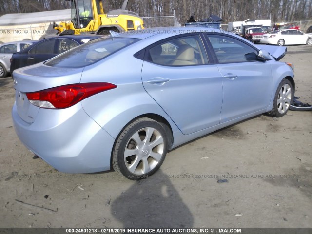 KMHDH4AE7BU104844 - 2011 HYUNDAI ELANTRA GLS/LIMITED Light Blue photo 4