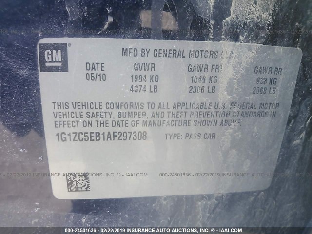 1G1ZC5EB1AF297308 - 2010 CHEVROLET MALIBU 1LT 蓝色 照片 9