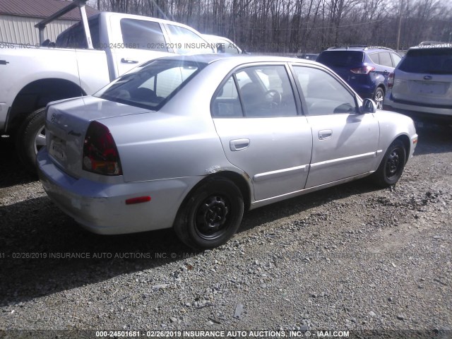 KMHCG45C53U485358 - 2003 HYUNDAI ACCENT GL SILVER photo 4