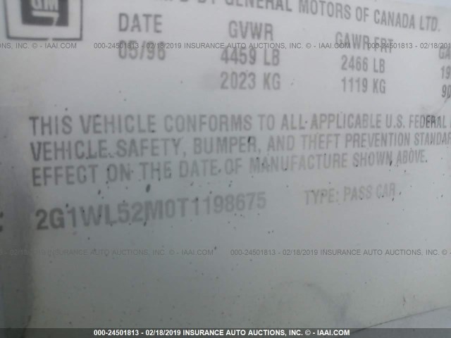 2G1WL52M0T1198675 - 1996 CHEVROLET LUMINA WHITE photo 9