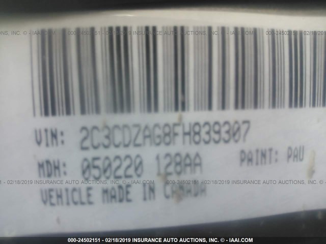 2C3CDZAG8FH839307 - 2015 DODGE CHALLENGER SXT GRAY photo 9