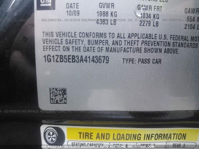 1G1ZB5EB3A4143679 - 2010 CHEVROLET MALIBU LS BLACK photo 9