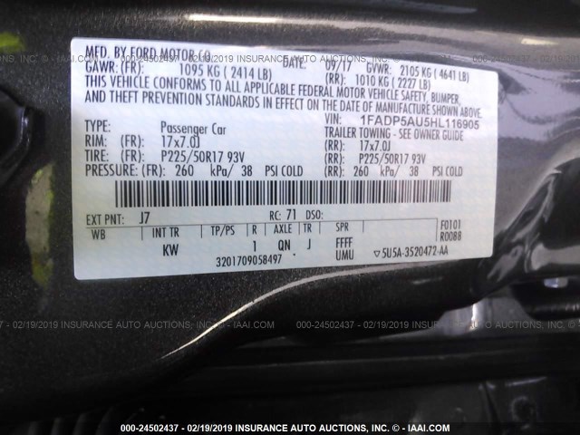 1FADP5AU5HL116905 - 2017 FORD C-MAX SE GRAY photo 9