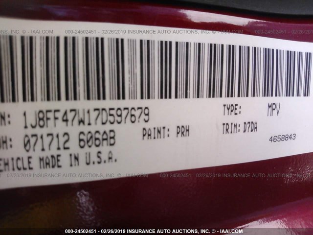 1J8FF47W17D597679 - 2007 JEEP COMPASS RED photo 9