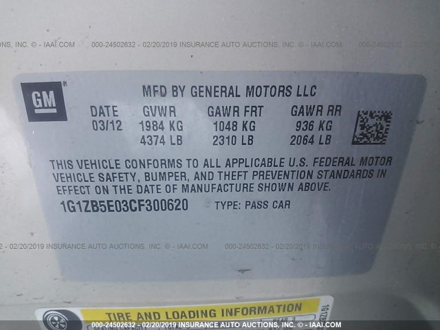 1G1ZB5E03CF300620 - 2012 CHEVROLET MALIBU LS GOLD photo 9