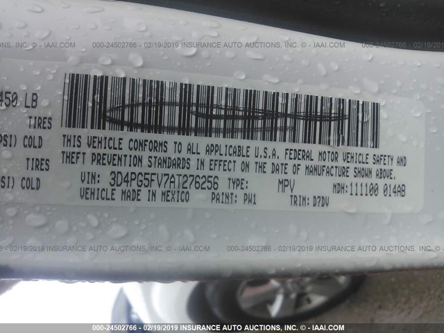 3D4PG5FV7AT276256 - 2010 DODGE JOURNEY SXT WHITE photo 9