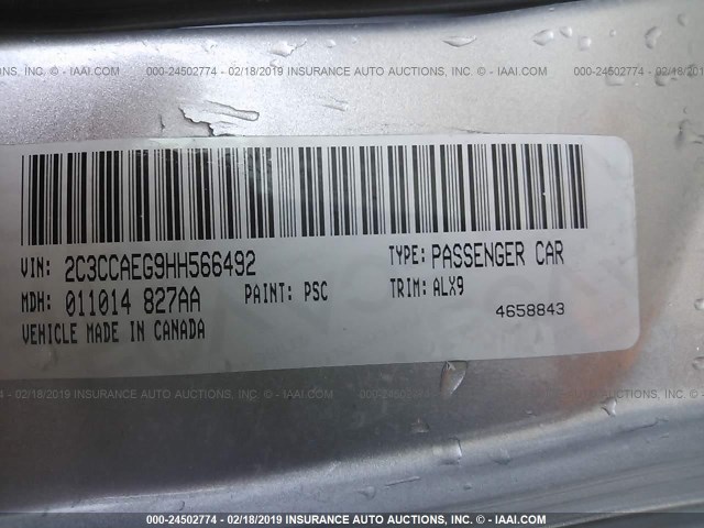 2C3CCAEG9HH566492 - 2017 CHRYSLER 300C SILVER photo 9