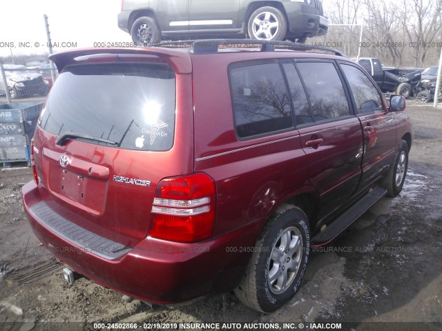 JTEGF21A720045273 - 2002 TOYOTA HIGHLANDER LIMITED RED photo 4