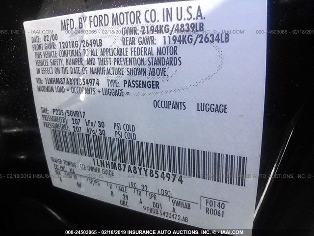 1LNHM87A8YY854974 - 2000 LINCOLN LS BLACK photo 9