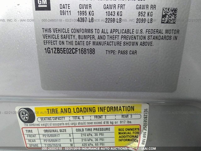 1G1ZB5E02CF168188 - 2012 CHEVROLET MALIBU LS SILVER photo 9