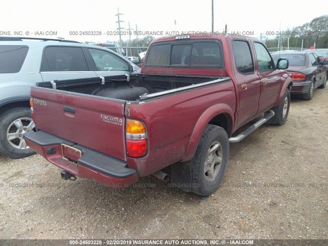 5TEGN92N74Z322654 - 2004 TOYOTA TACOMA DOUBLE CAB PRERUNNER BURGUNDY photo 4