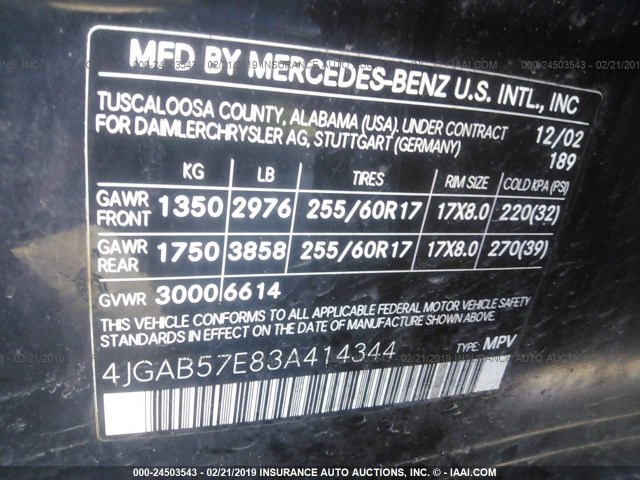 4JGAB57E83A414344 - 2003 MERCEDES-BENZ ML 350 Dark Blue photo 9