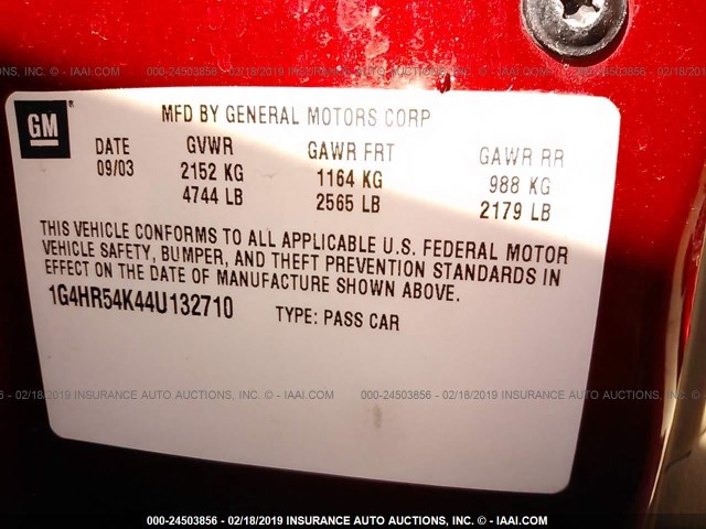 1G4HR54K44U132710 - 2004 BUICK LESABRE LIMITED RED photo 9