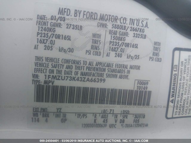 1FMZU73K43ZA66399 - 2003 FORD EXPLORER XLT/XLT SPORT/NBX Ağ foto 9