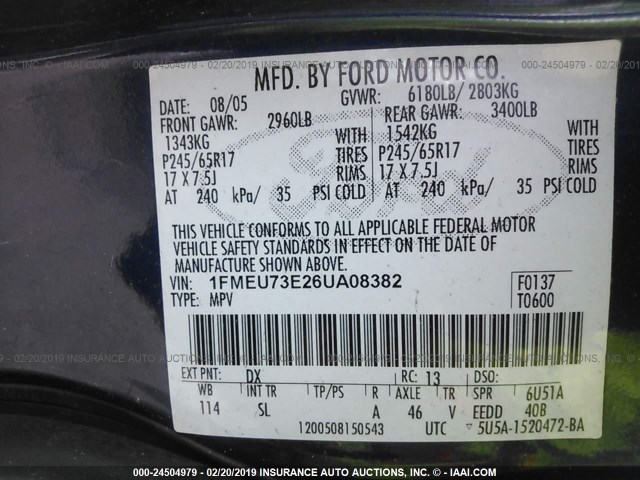 1FMEU73E26UA08382 - 2006 FORD EXPLORER XLT BLUE photo 9