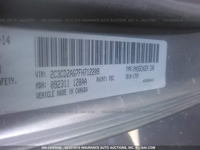 2C3CDZAG7FH712208 - 2015 DODGE CHALLENGER SXT SILVER photo 9